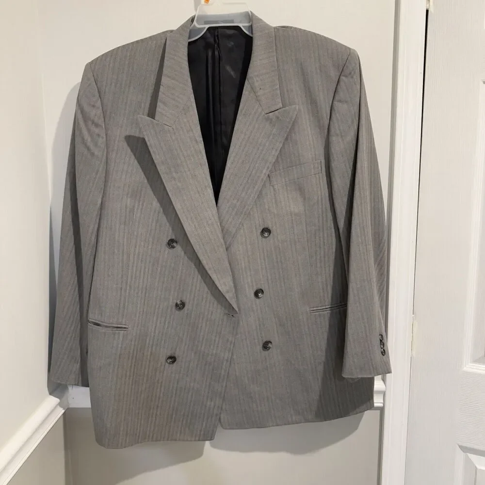 Vintage LeBaron Gray Clothes Mens Suit Jacket Blazer 46R 537253 RODNEY M. GEORGE